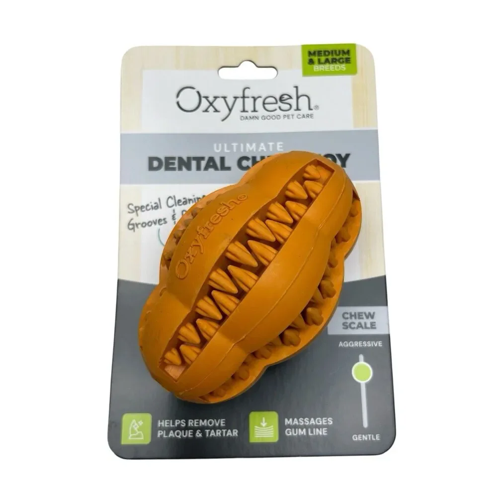 Oxyfresh Dog Dental Chew Toy - Best Teeth Cleaning Medium & Large Orange